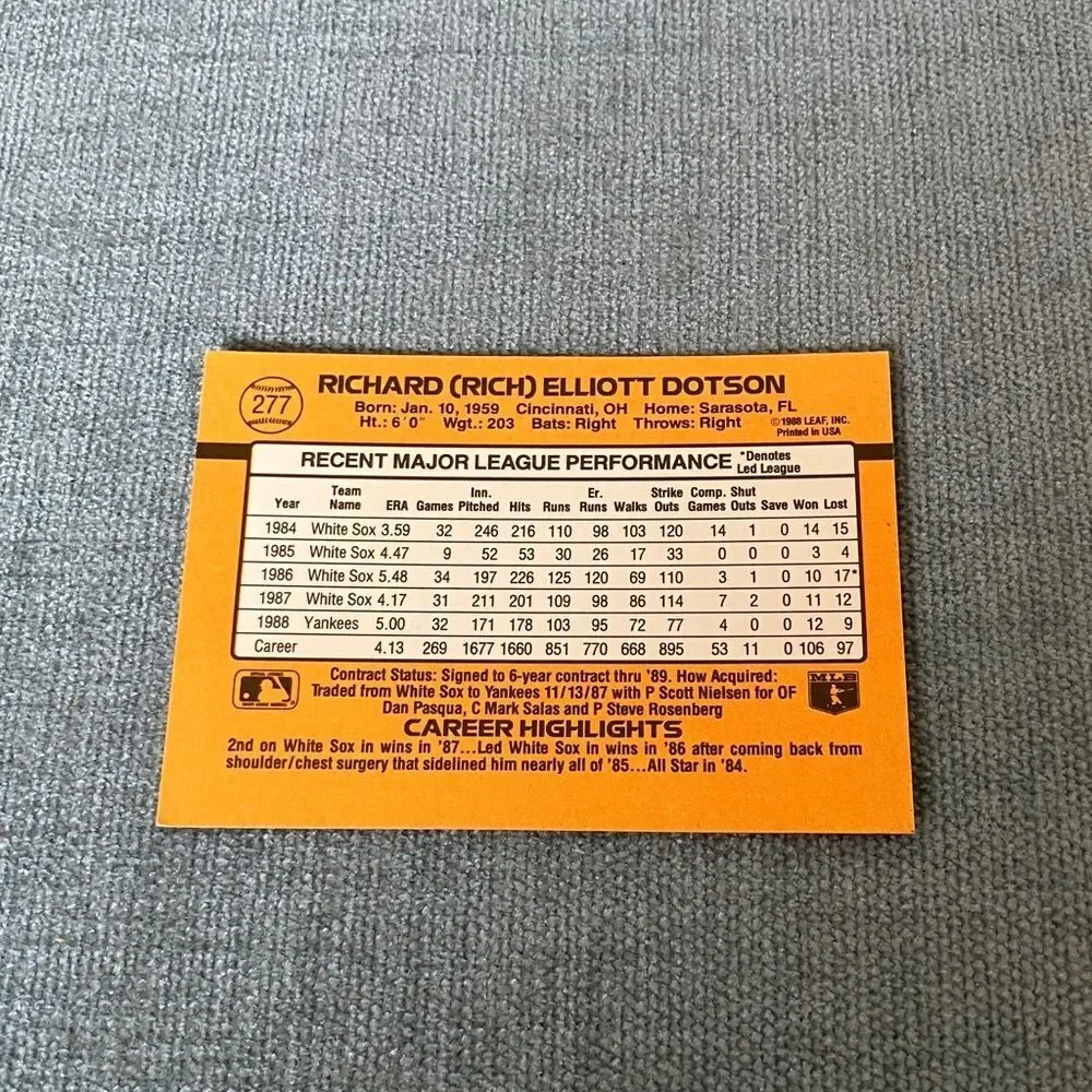 1989 Donruss New York Yankees Baseball Card Trading Card